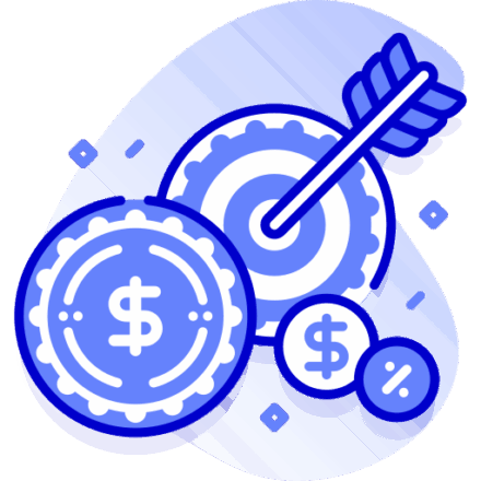 Icon showing target and coins symbolising asset ownership and brand recognition.