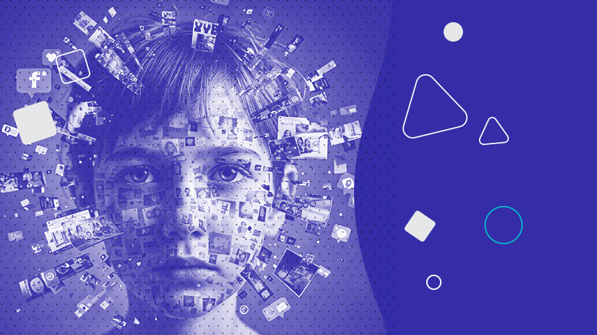 Image of young person and overwhelming number of images